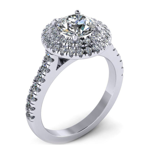 2 rows round halo with slit prong engagement ring from GQJ Boston