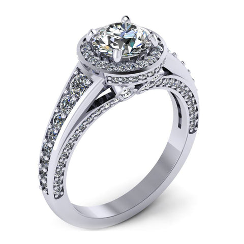 3 rows halo with round outline engagement ring from GQJ Boston