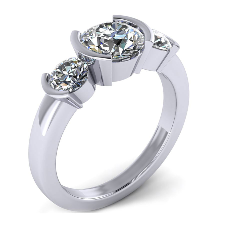 three stone bezel set engagement ring from GQJ Boston