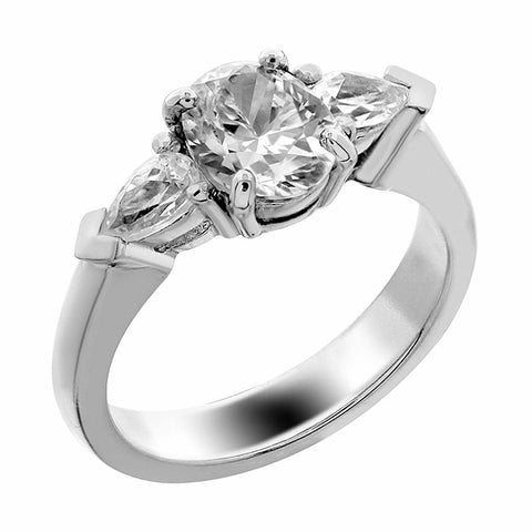 three stone with oval center and pear sides engagement ring from GQJ Boston