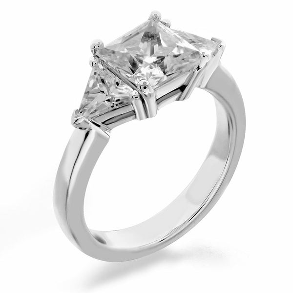 three stone with square center and trilliant sides engagement ring from GQJ Boston