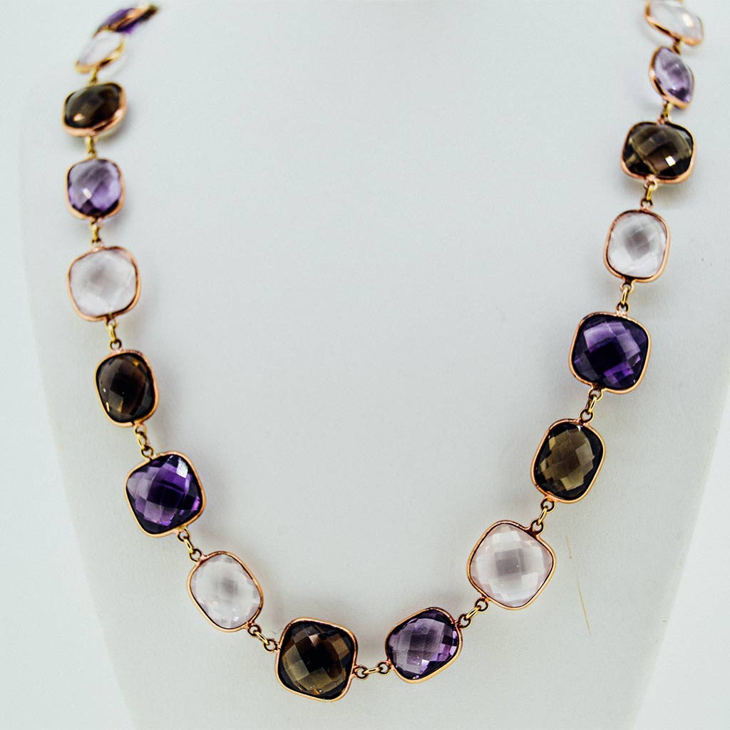 Three colors precious stones necklace from our jewelry store downtown boston MA
